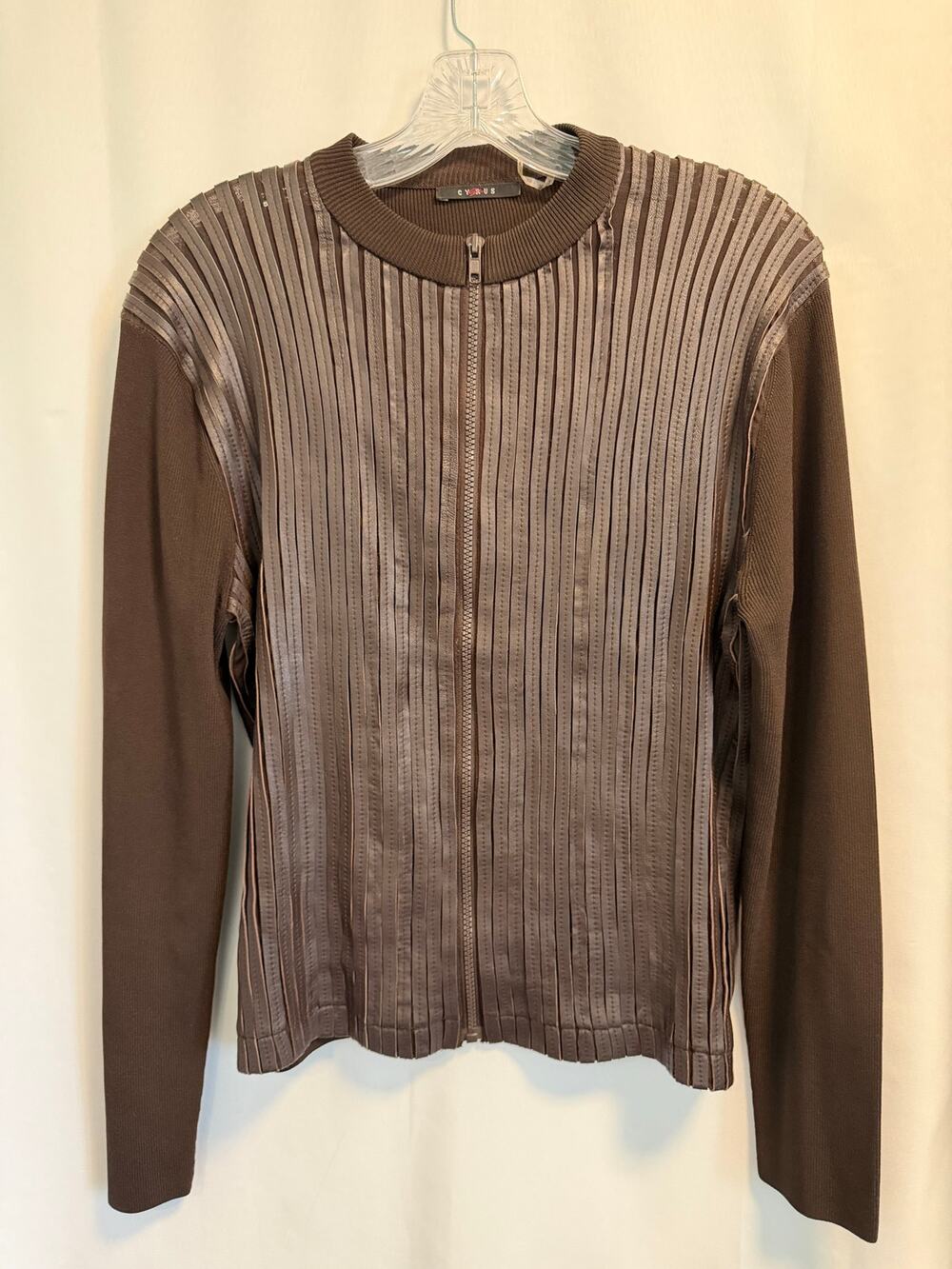 Cyrus Women’s Brown Zip Leather Accent Y2K Transitional Jacket - M